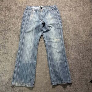 MXM Women's Striped Light Blue Straight Leg Jeans